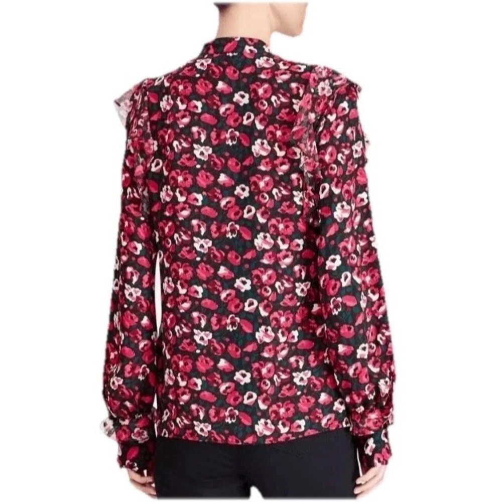 RALPH LAUREN Floral Ruffle Button Long Sleeve Blouse M Career Classic Timeless - Picture 2 of 11
